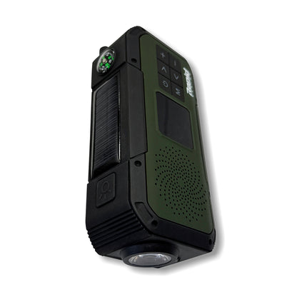 Emergency Dynamo Crank Radio – Solar + USB Power Bank, NOAA Weather, AM/FM, Bluetooth Speaker, Flashlight, SOS & Belt Clip